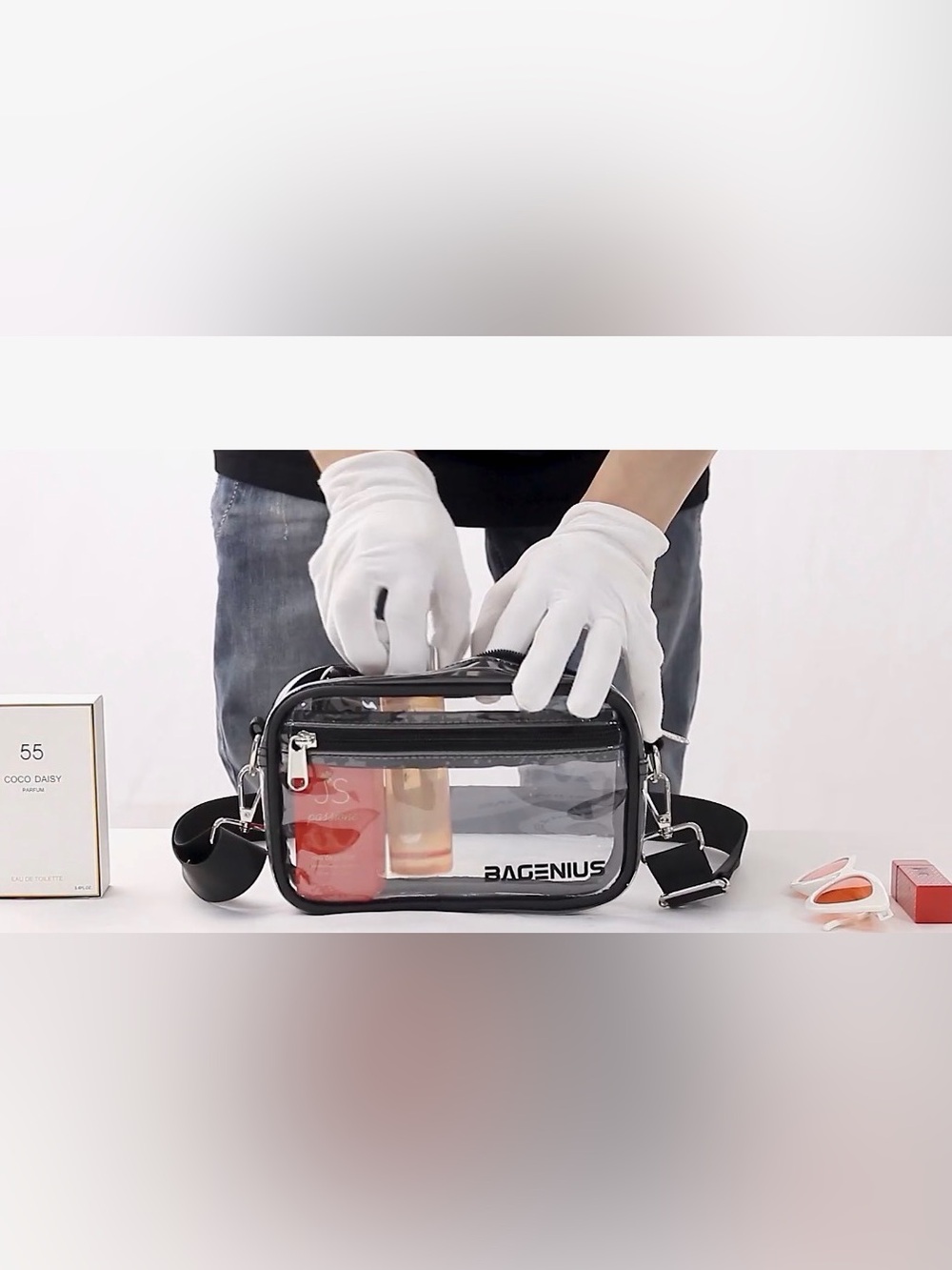 Transparent Black Crossbody Bag with Adjustable Strap - Picture 2 of 6